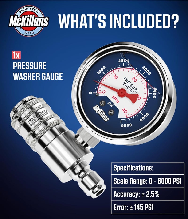 McKillans ® High Pressure Washer Gauge - Push-to-Connect 3/8" Automatic Quick Connect - Stainless Steel - up to 6000 PSI - Measure Both PSI and MPa - Power Washer Pressure Gauge - Image 4